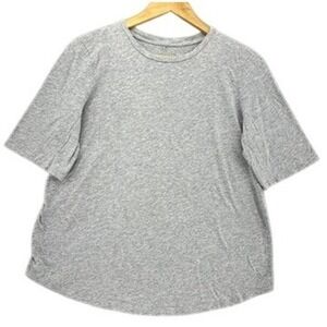 Eileen Fisher Melange Top Gray Heathered Crew Neck Rounded Cotton Preppy Soft